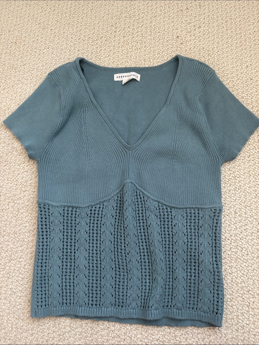 Aeropostale Teal Knit V-Neck Short Sleeve Tunic